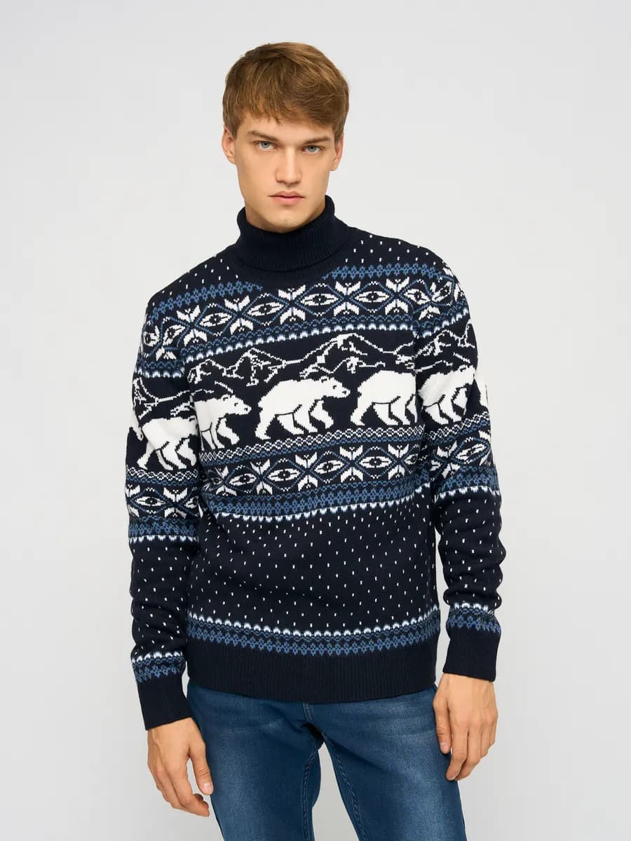 Мужской вязаный свитер с горлом акрил