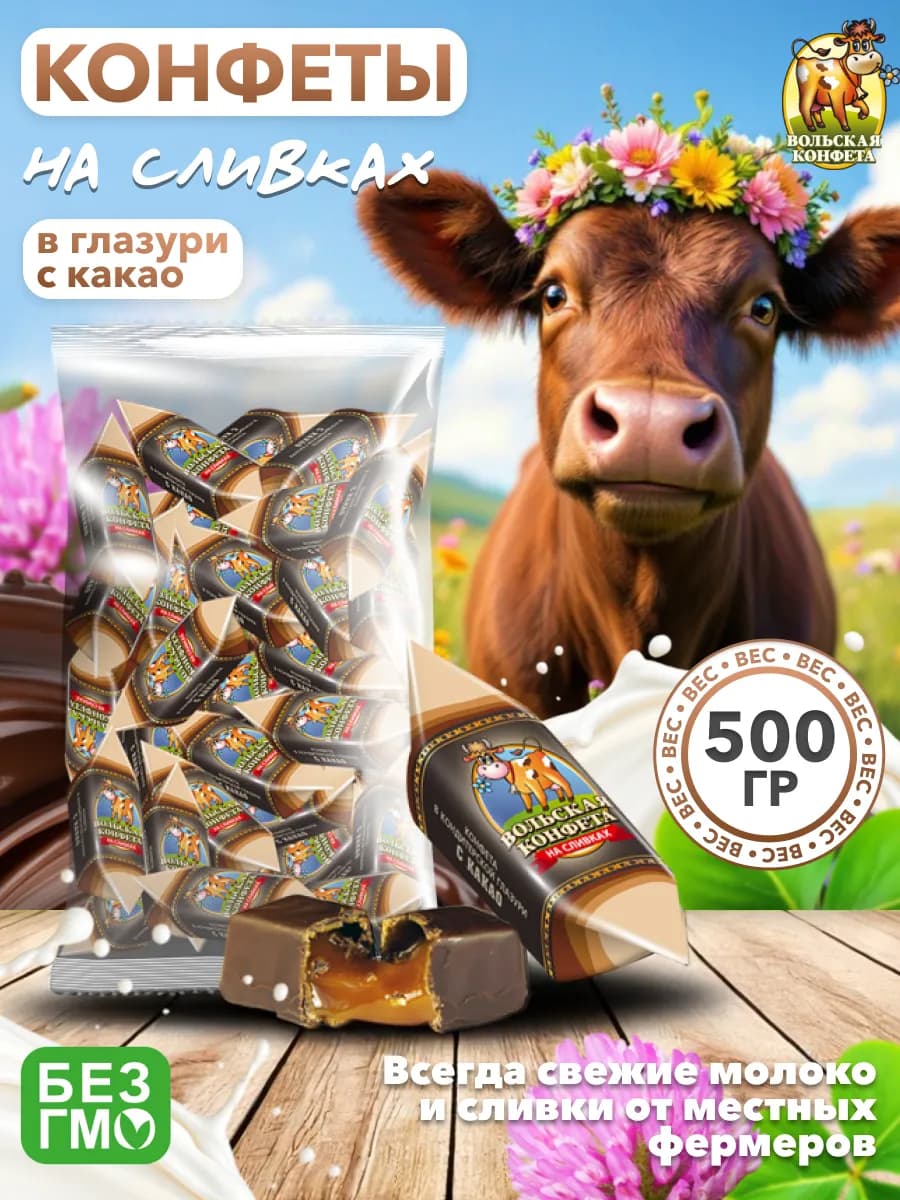 Конфеты Вольская на сливках в глазури с какао 500гр