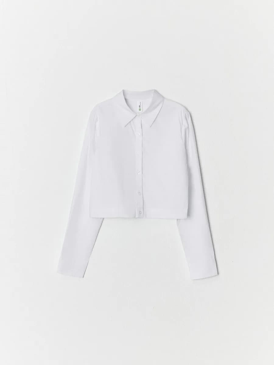 Укороченная рубашка школьная белая из смесового модала