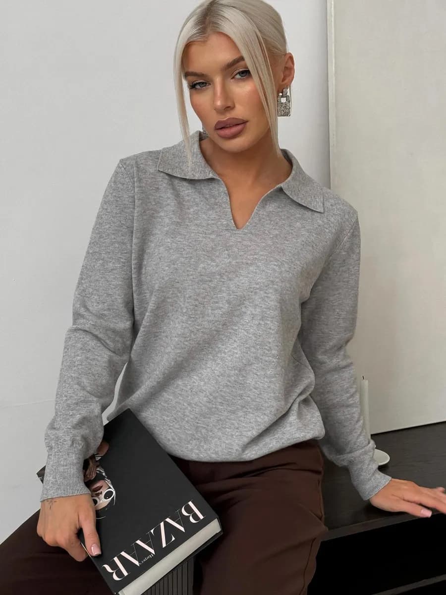 Джемпер поло с длинным рукавом теплый