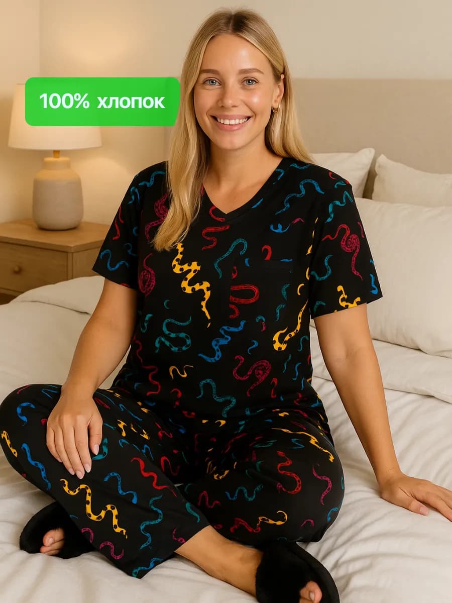 Пижама парная трикотажная штаны с футболкой