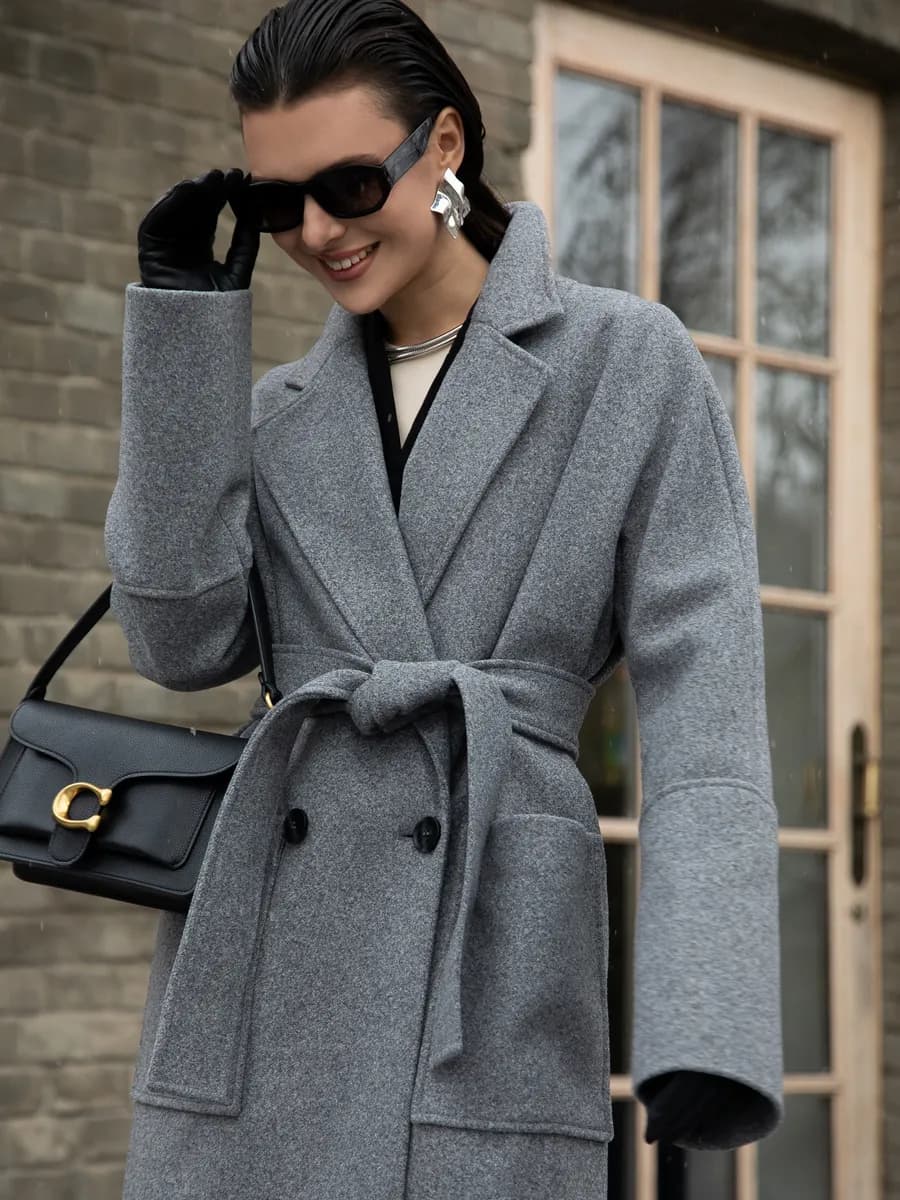 Пальто серое длинное макси демисезонное Оверсайз