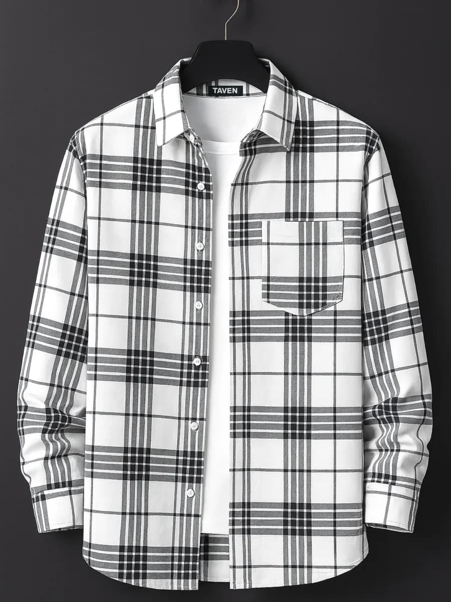 Рубашка в клетку с длинным рукавом - фото 1