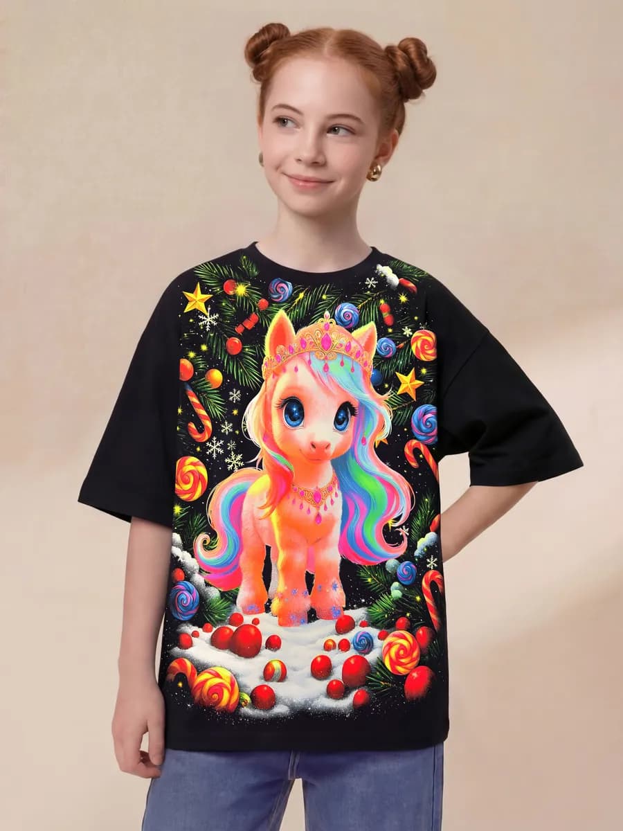 Футболка новогодняя хлопок с принтом лошадь символ 2026 - фото 1