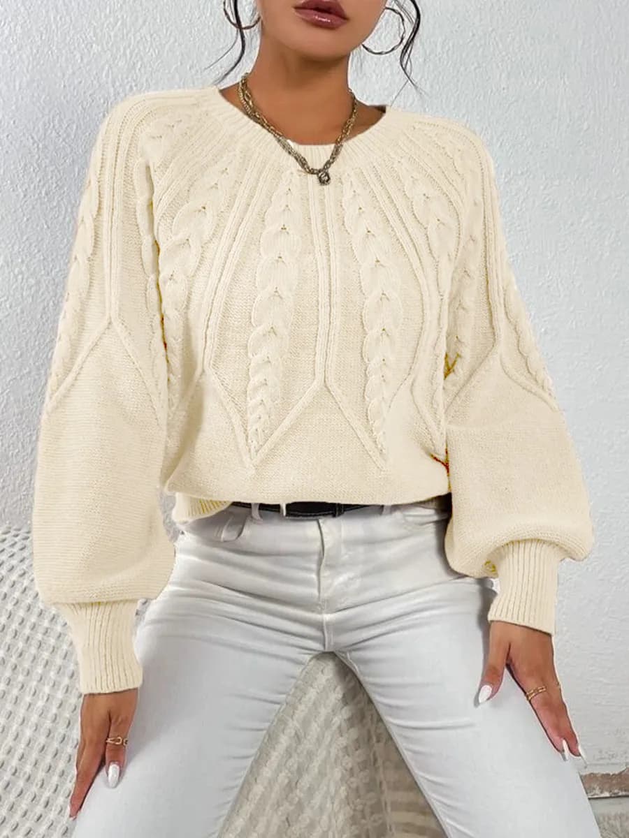 Укороченный свитер вязаный с рукавами фонариками