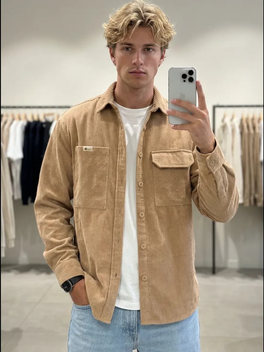 Рубашка вельветовая оверсайз с длинным рукавом - фото 1