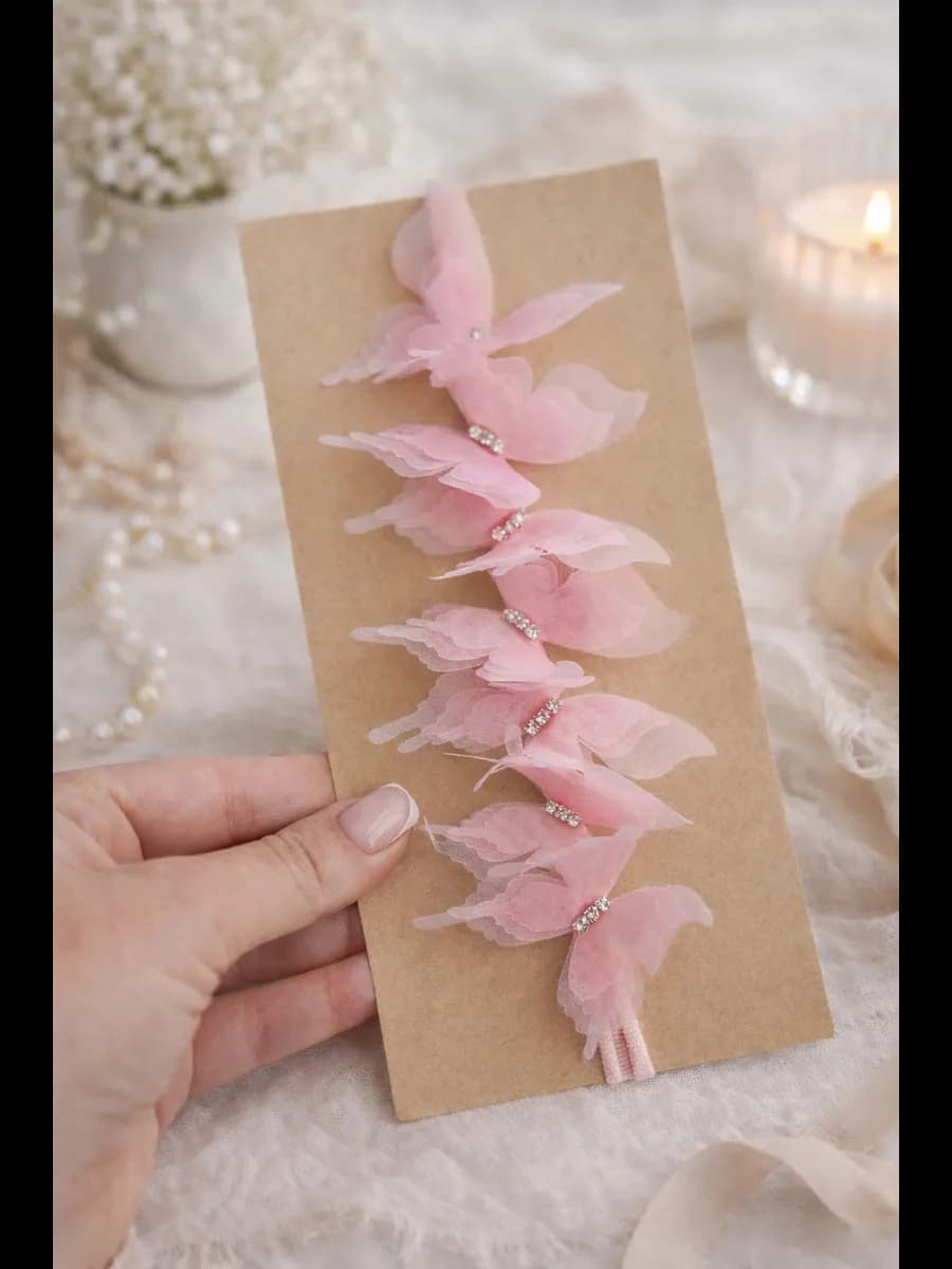 Повязка для новорожденных с нежно-розовыми бабочками