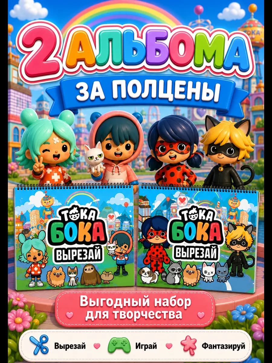 Вырезалки Тока Бока альбомы с бумажными куклами 2 шт