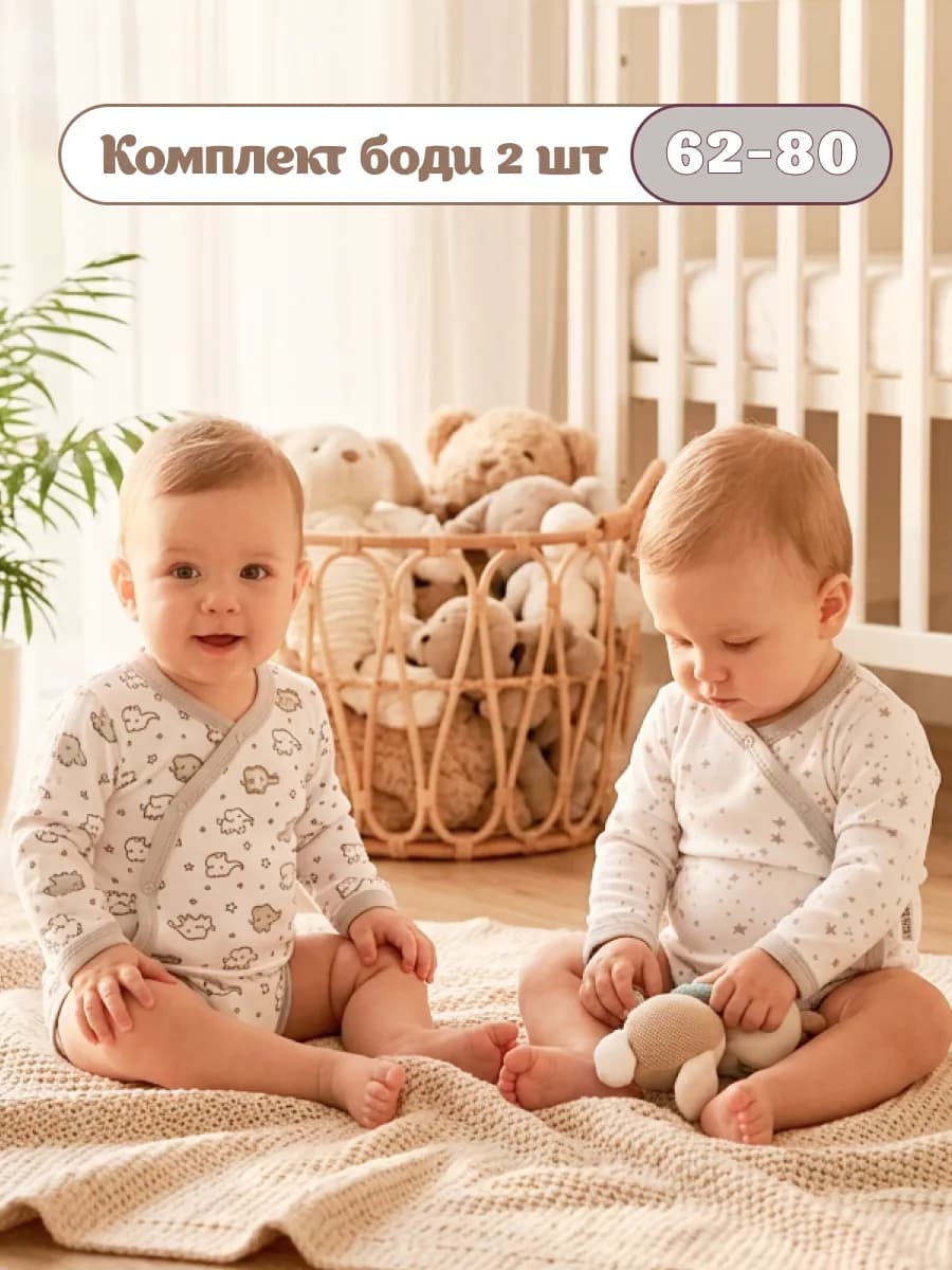Боди для новорожденных с длинным рукавом, набор 2 шт