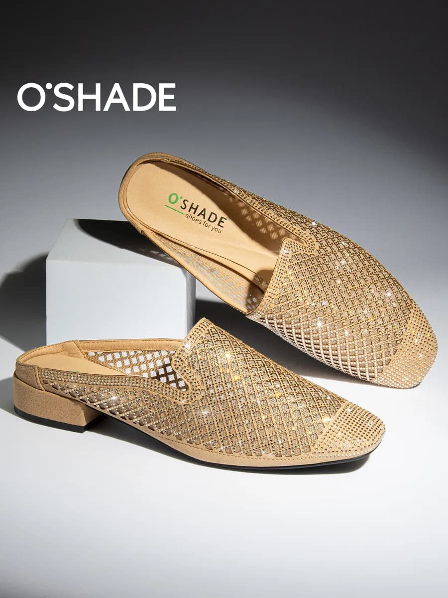 Мюли со стразами женские золотистые