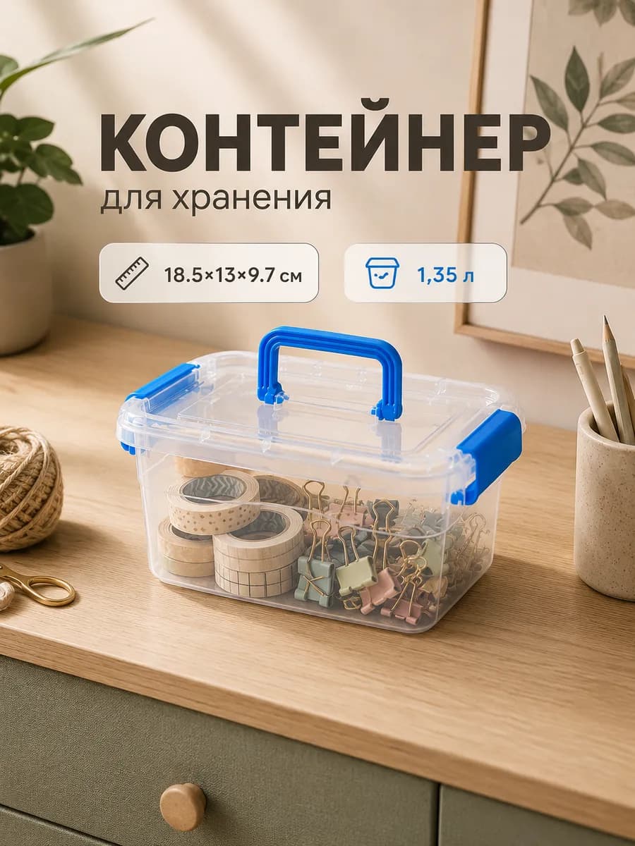 Контейнер пластиковый для хранения с крышкой 1250 мл