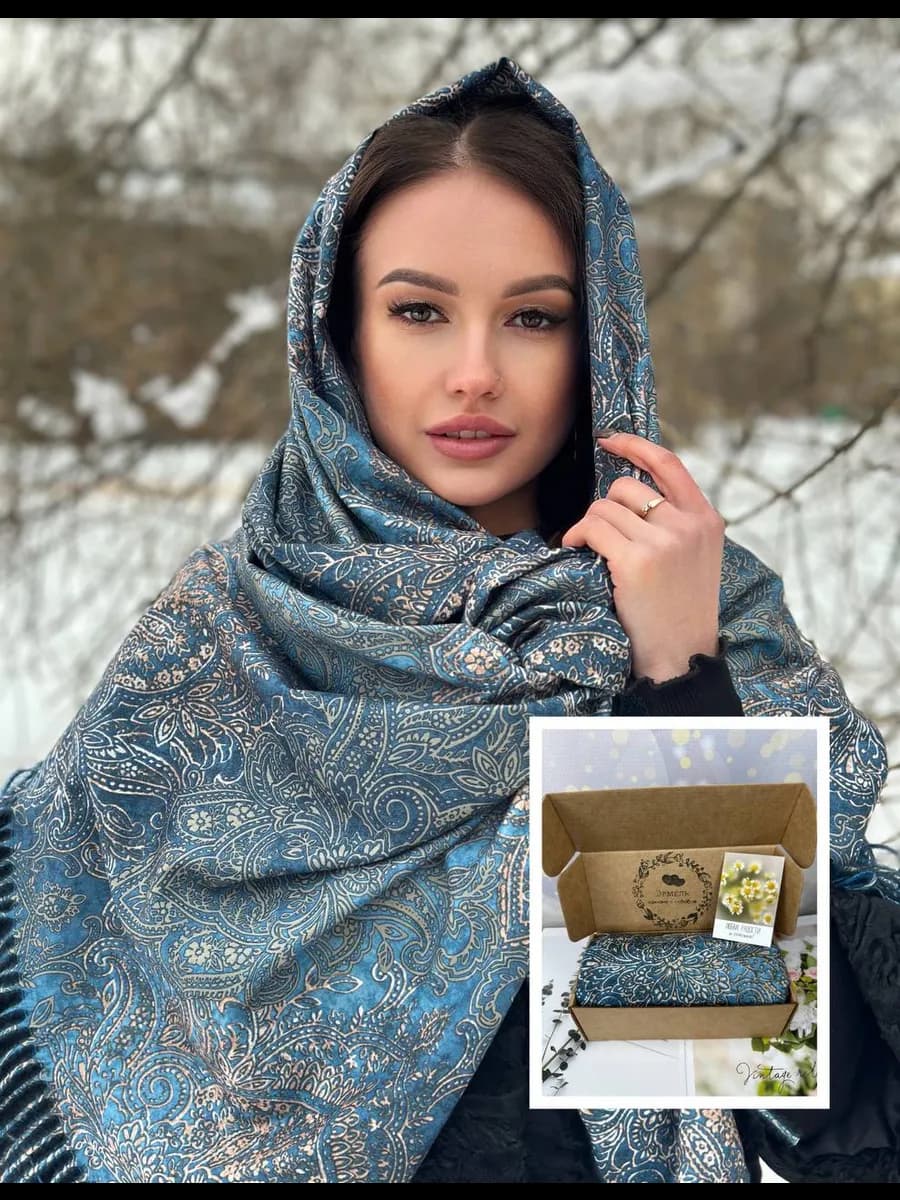 Набор подарок с палантином кашемировым двусторонний шарф