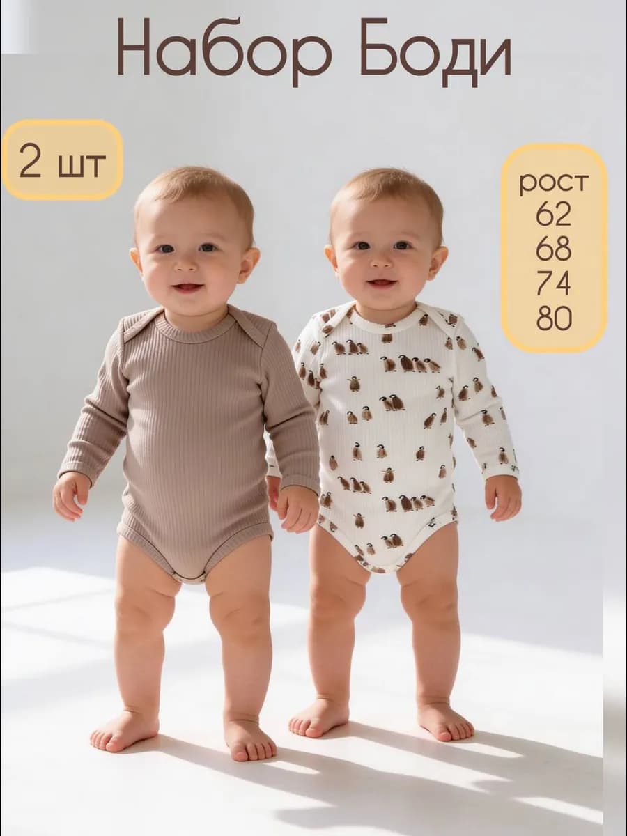 Боди для новорожденных с длинным рукавом набор 2 шт