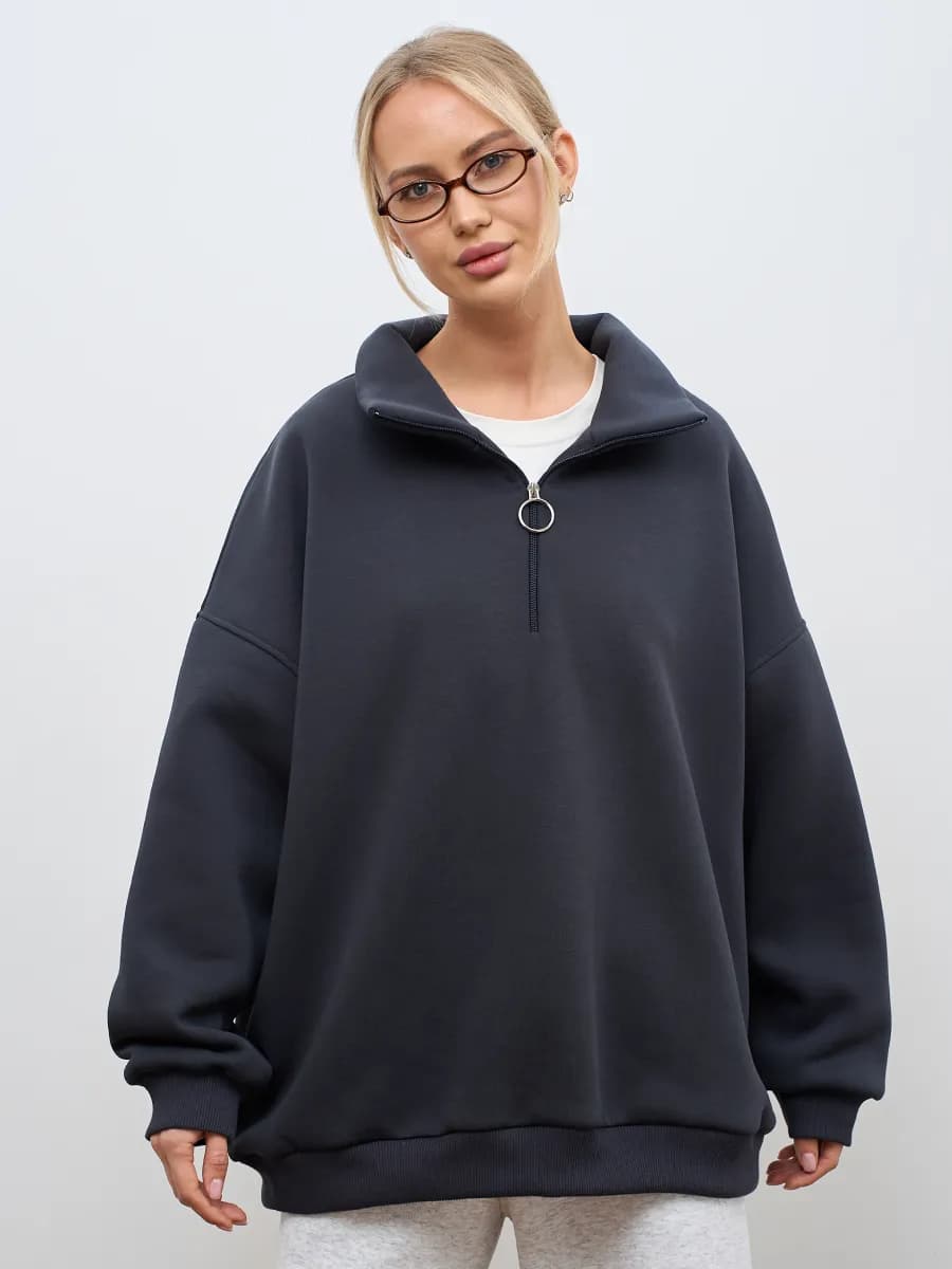 Свитшот оверсайз полузамок с воротником на молнии и начесом