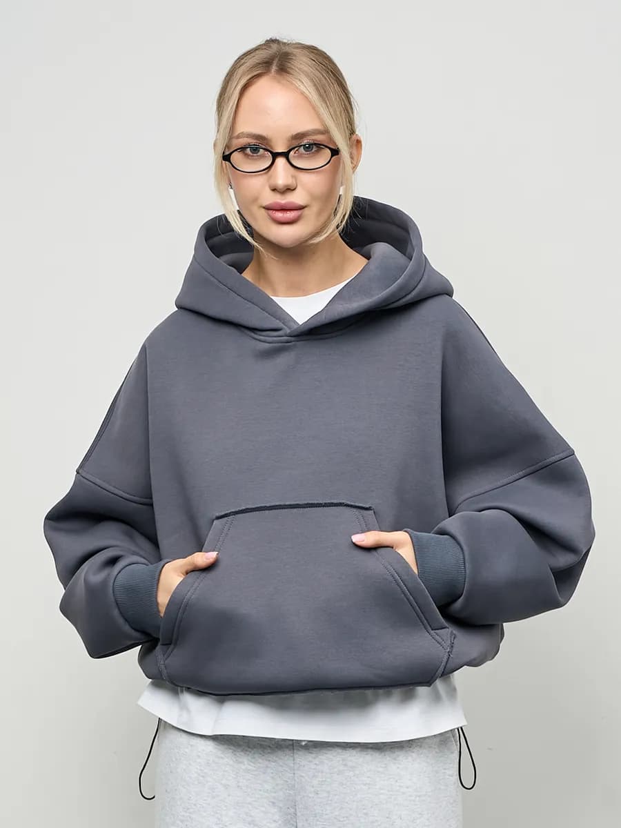 Худи кроп укороченное оверсайз с капюшоном и начесом