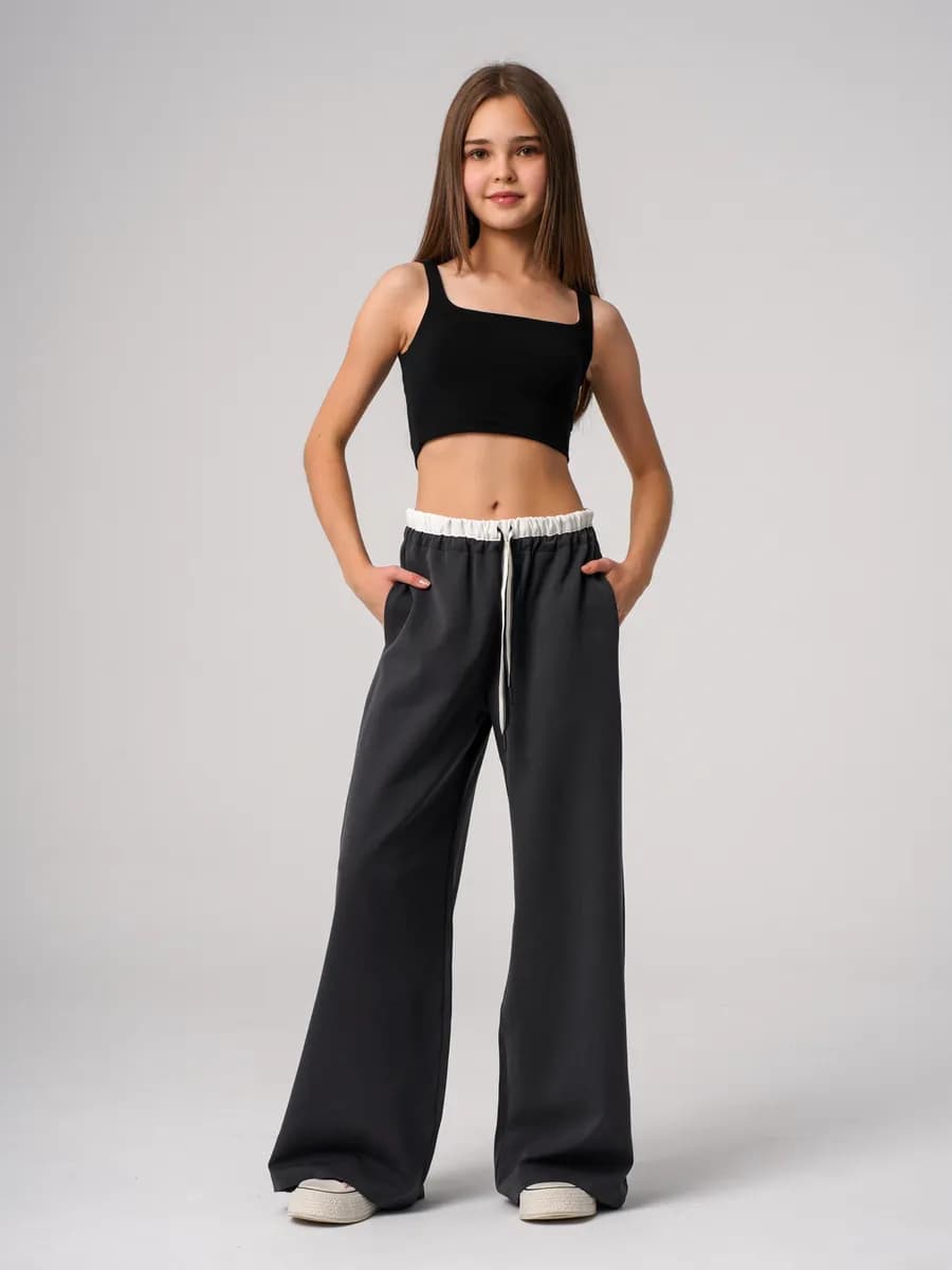Брюки школьные палаццо на резинке - фото 1