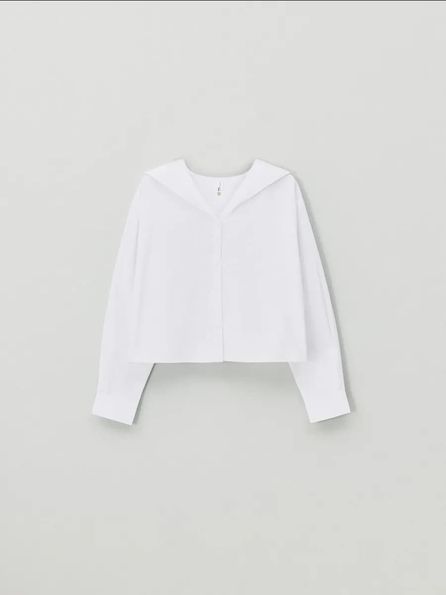 Укороченная рубашка школьная белая с воротником