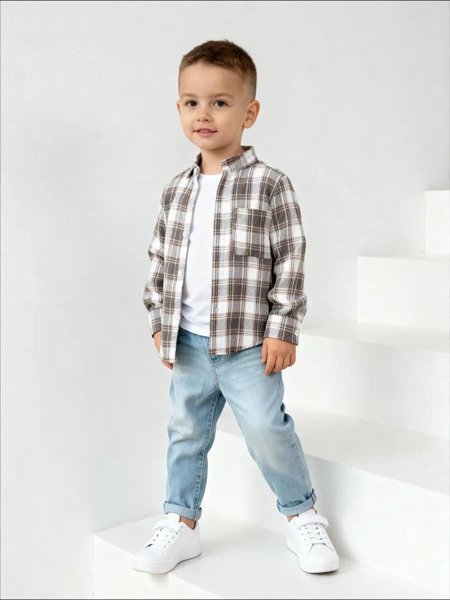 Рубашка в клетку стильная хлопок - фото 1