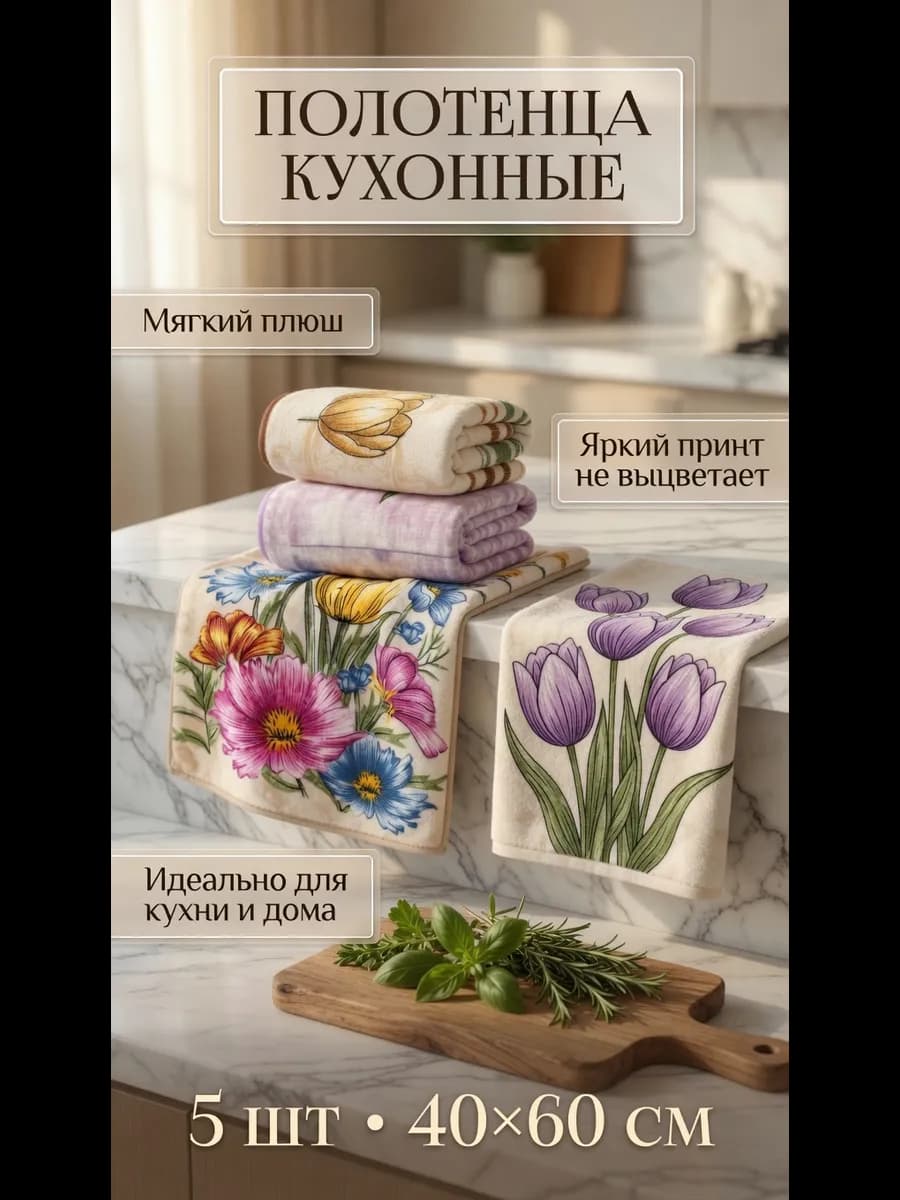 полотенца кухонные из микрофибра 5шт