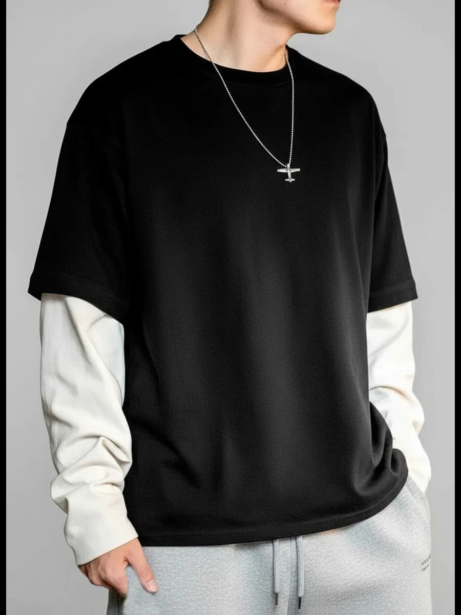 лонгслив оверсайз с двойным рукавом