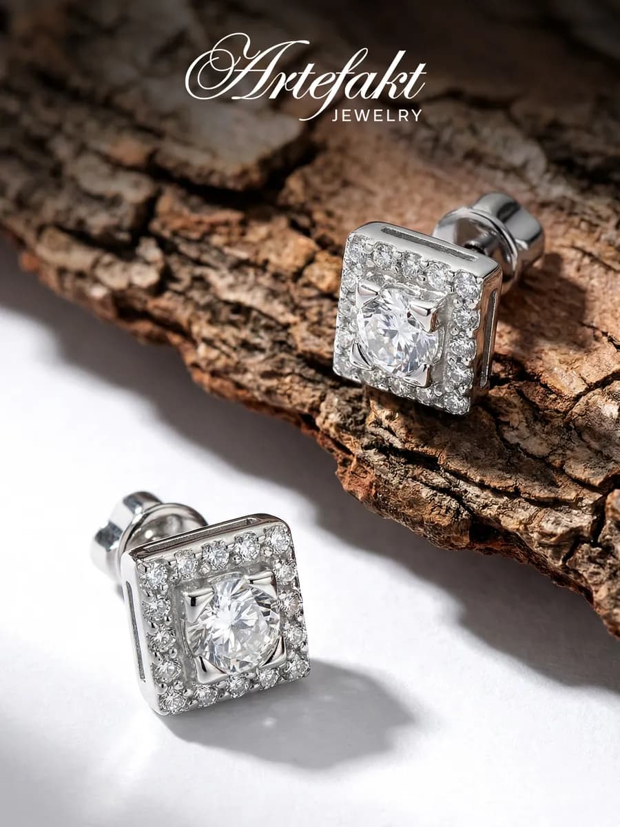 Серьги гвоздики Серебро 925 Квадраты серебряные пусеты - фото 1