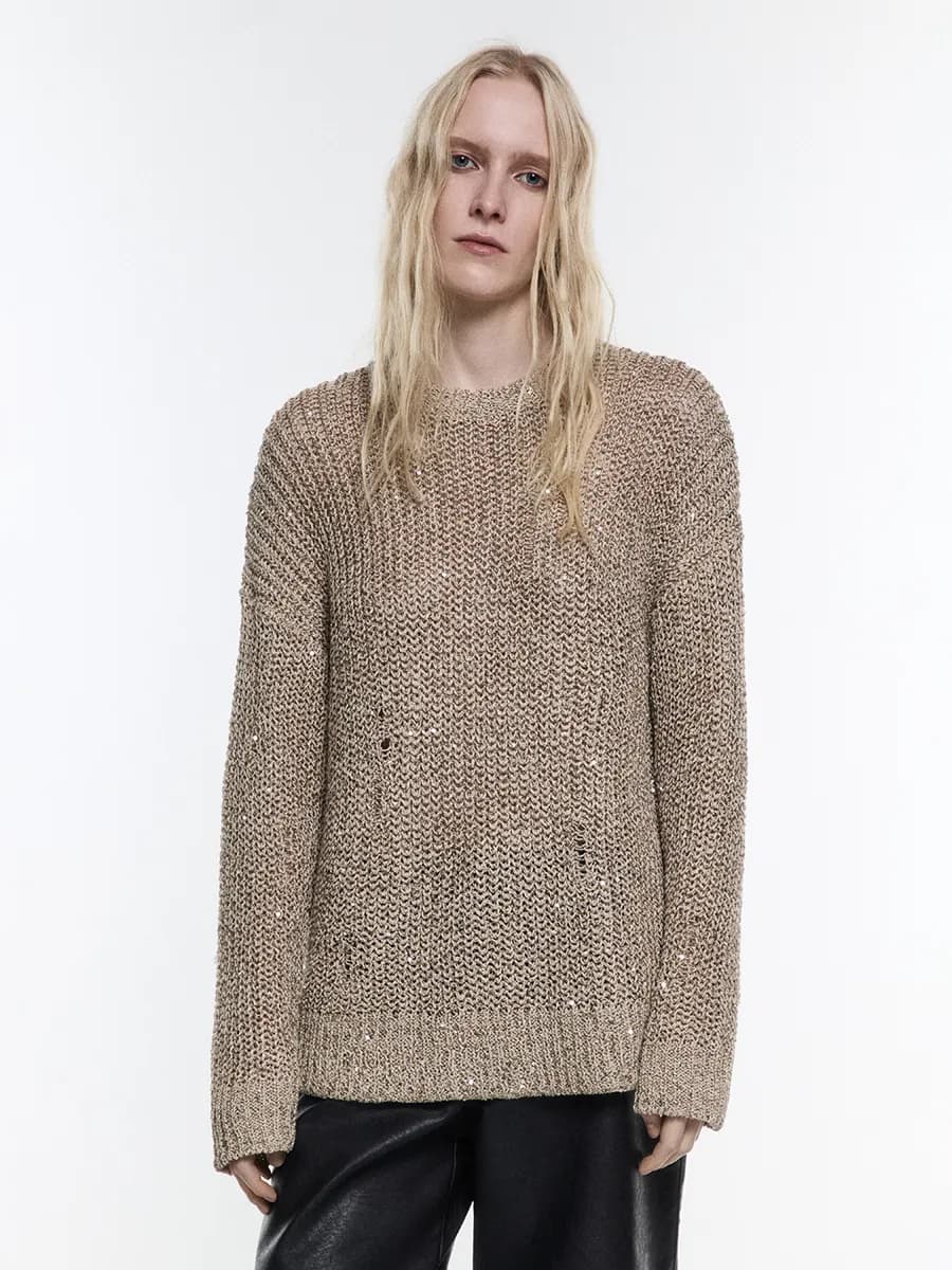 Джемпер вязаный в рубчик с пайетками