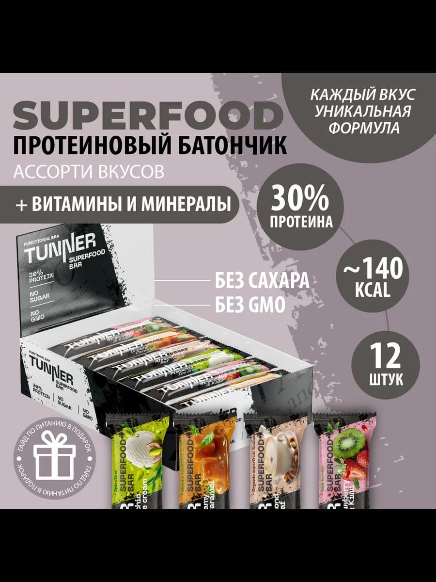 Протеиновые батончики без сахара упаковка 12 шт*40 г