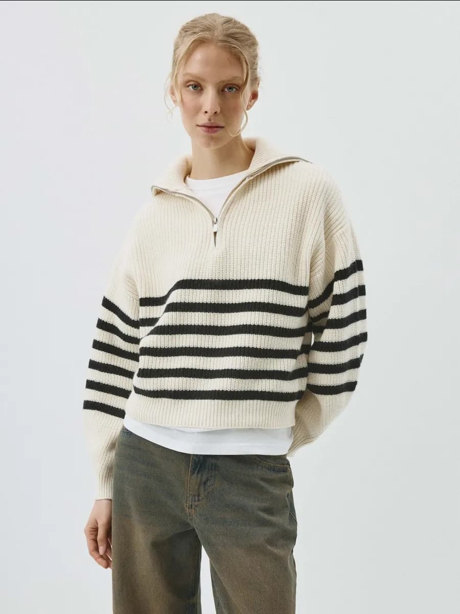 Вязаный джемпер с воротником-стойкой с содержанием шерсти - фото 1