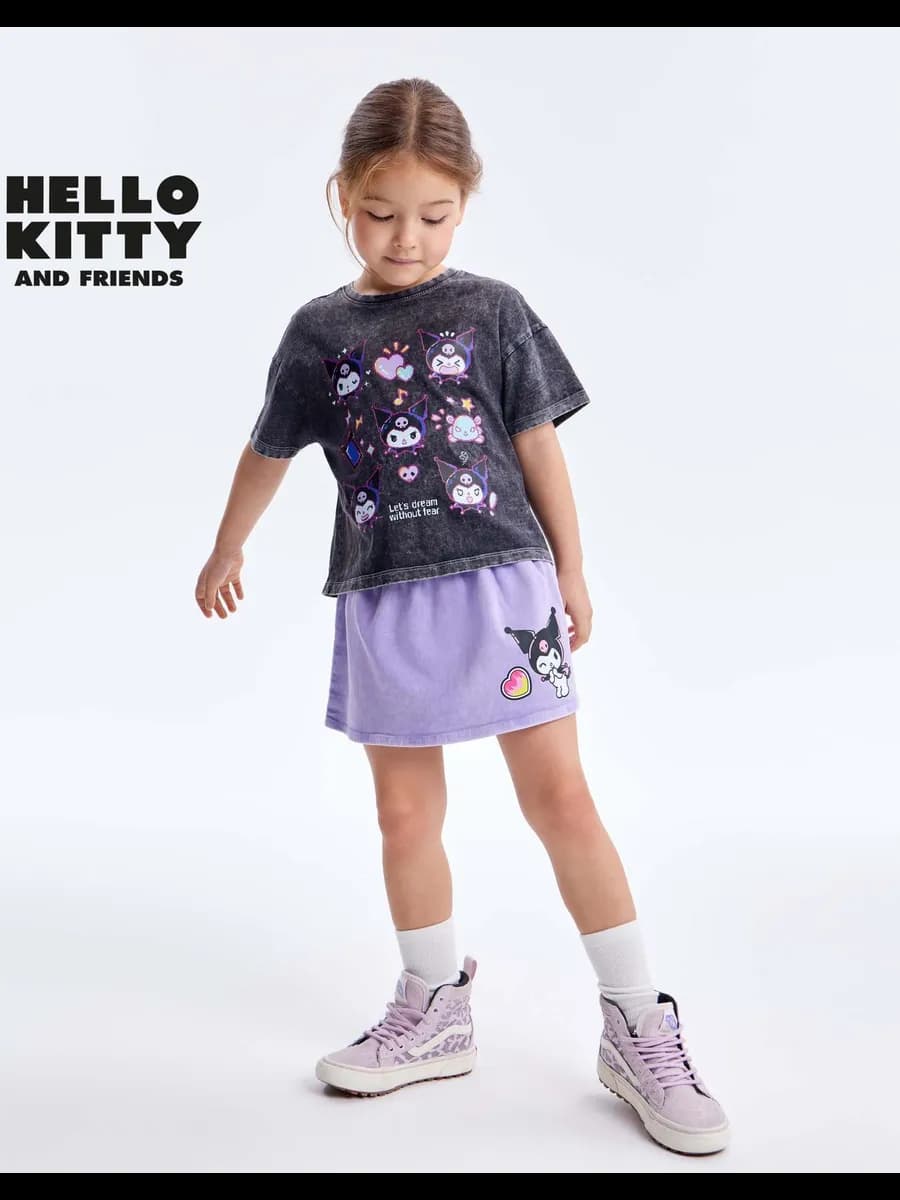 Сиреневая джинсовая юбка с принтом Kuromi