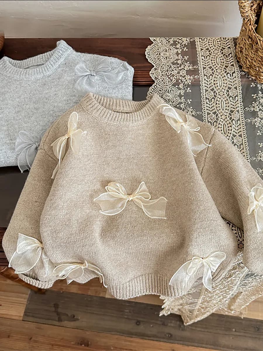 Джемпер, свитер вязаный теплый с бантиками