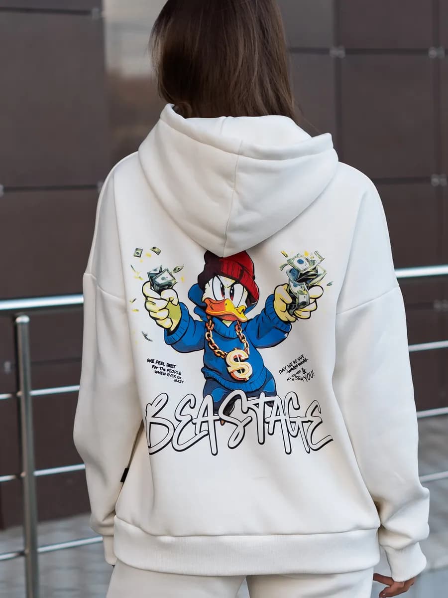 Худи утепленное с капюшоном и начесом на флисе с принтом