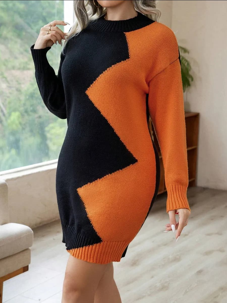 Платье теплое вязаное больших размеров осень