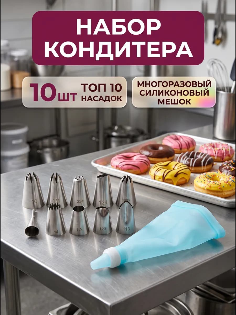 Кондитерский мешок многоразовый с насадками топ10