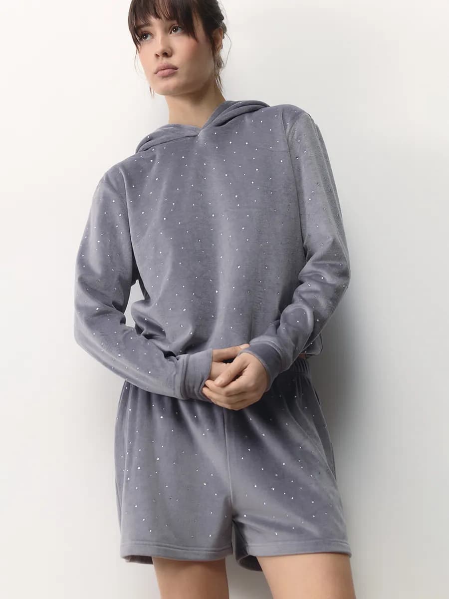 Толстовка домашняя плюшевая со стразами