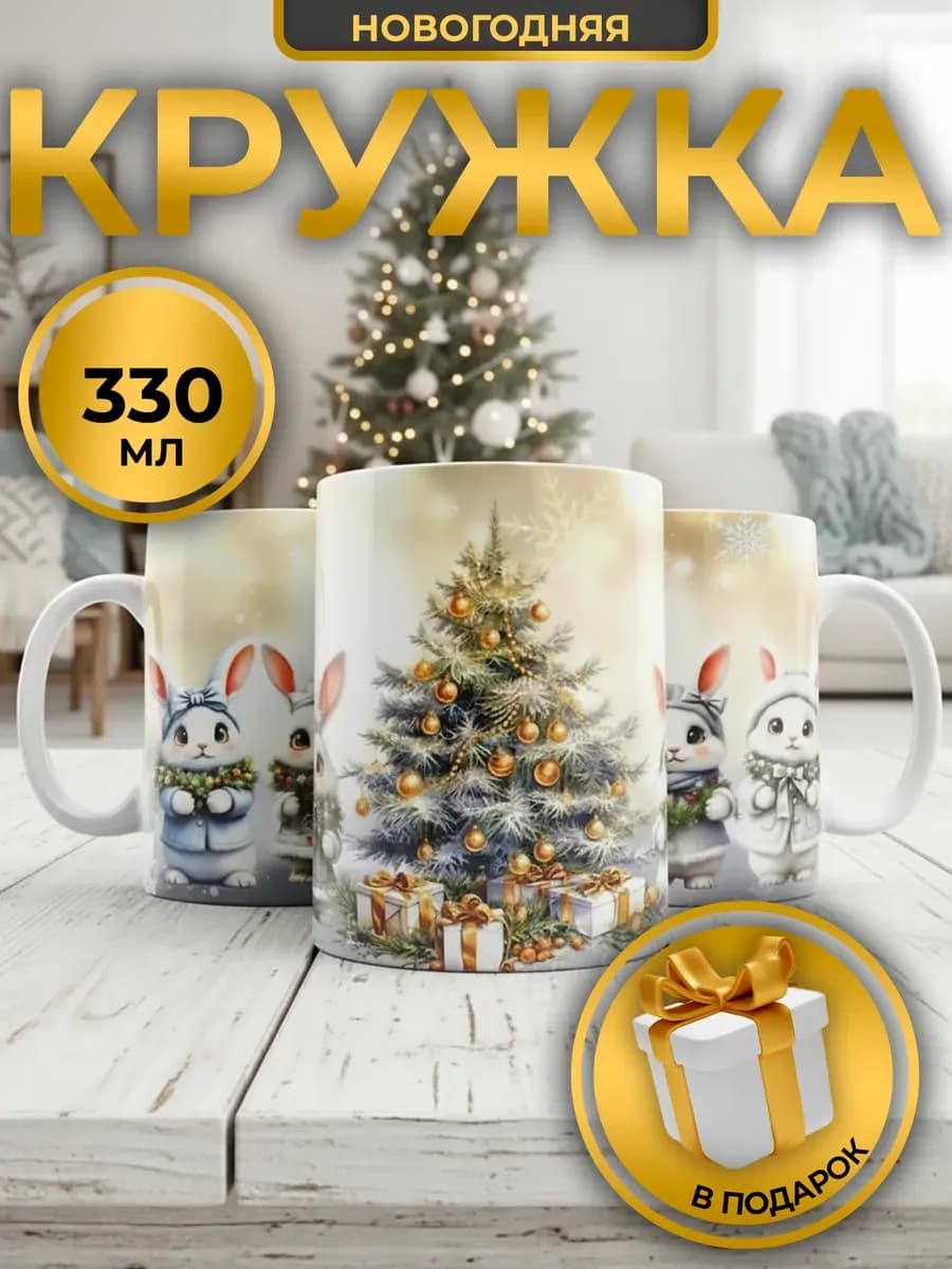 Новогодняя кружка с принтом для чая 330мл