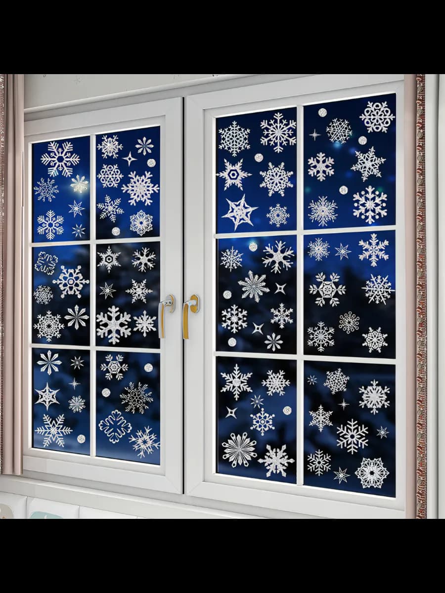 Интерьерные наклейки на окна снежинки двухсторонние