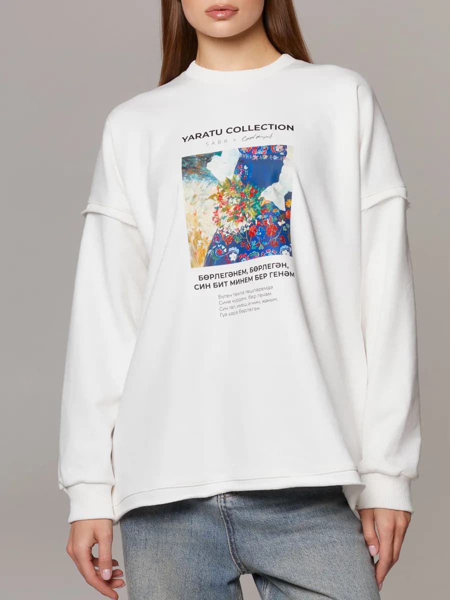 Свитшот толстовка оверсайз теплый с татарским текстом