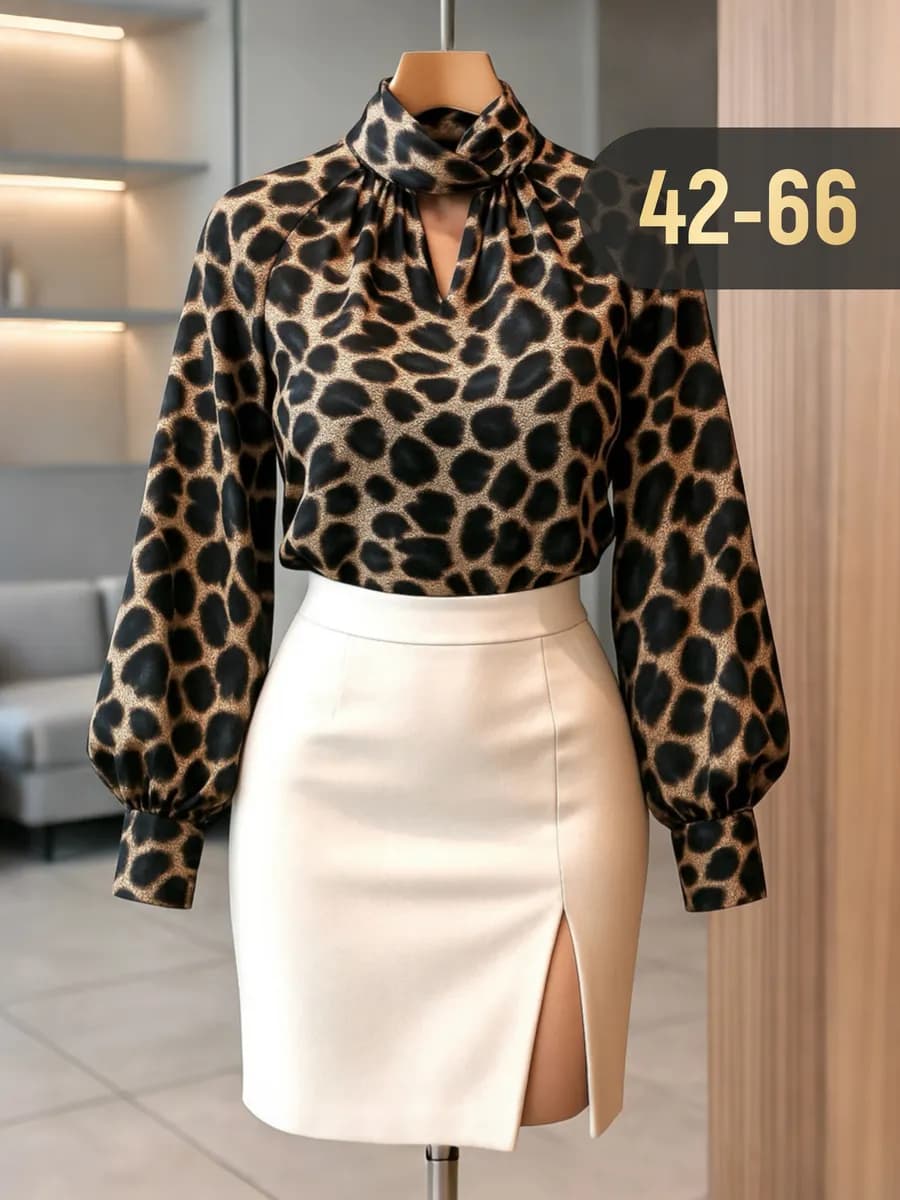 Нарядная блузка леопард с длинным рукавом