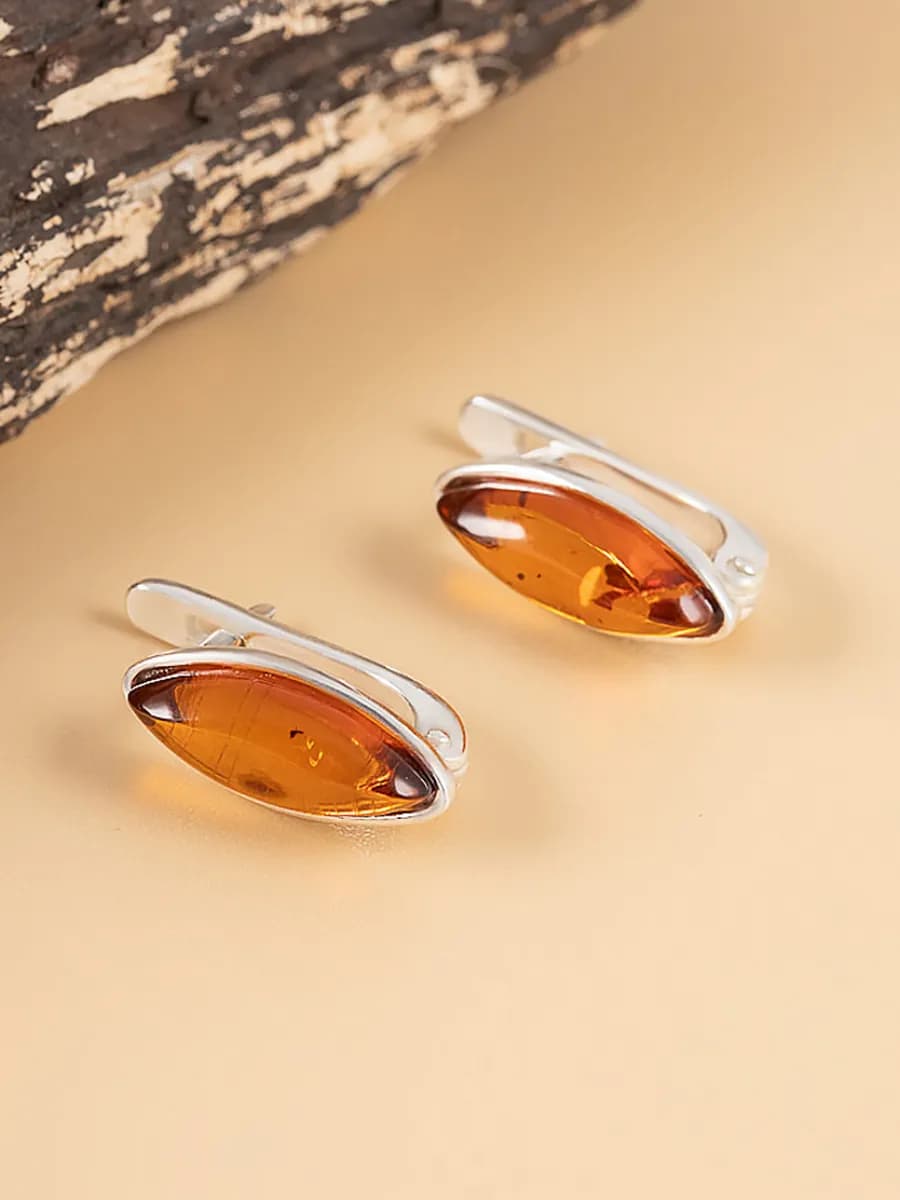 Серьги серебро 925 с натуральным янтарем