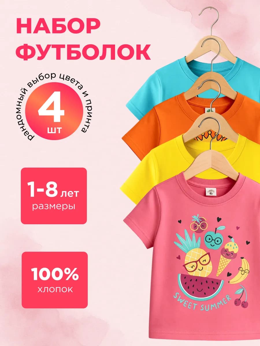 Футболки детские с принтом набор 4 шт