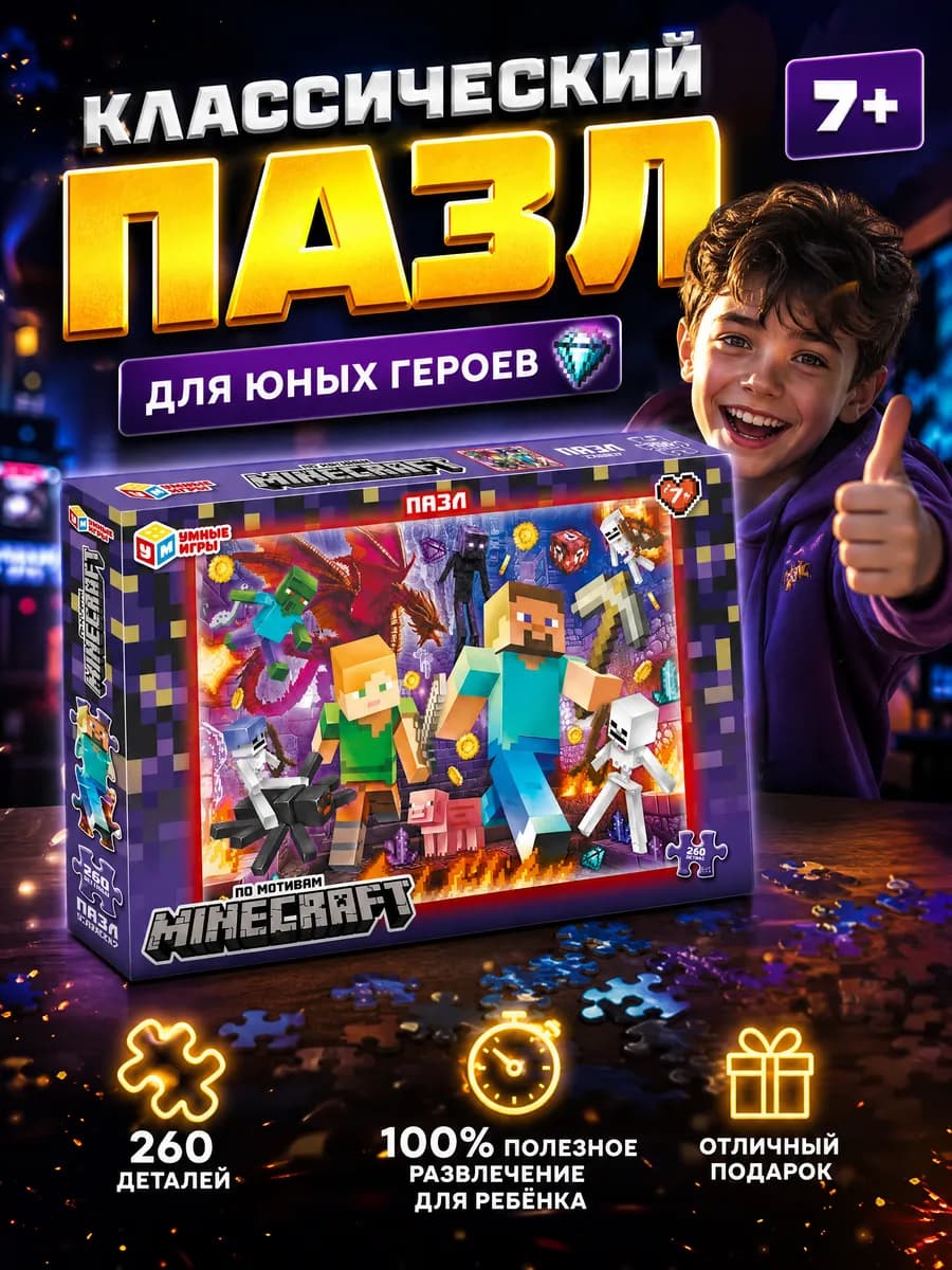 Пазлы Minecraft 260 деталей сложные для мальчиков картина