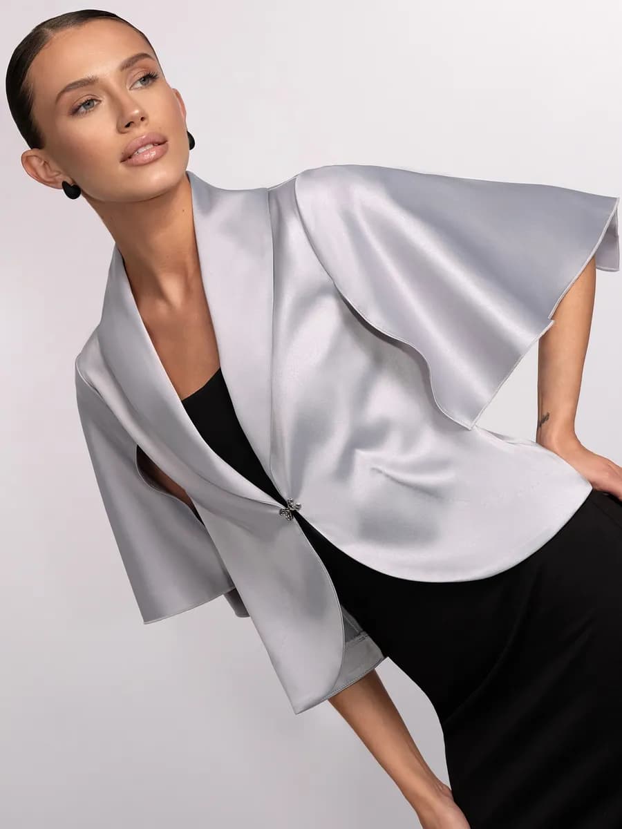 Жакет атласный праздничный пиджак короткий болеро