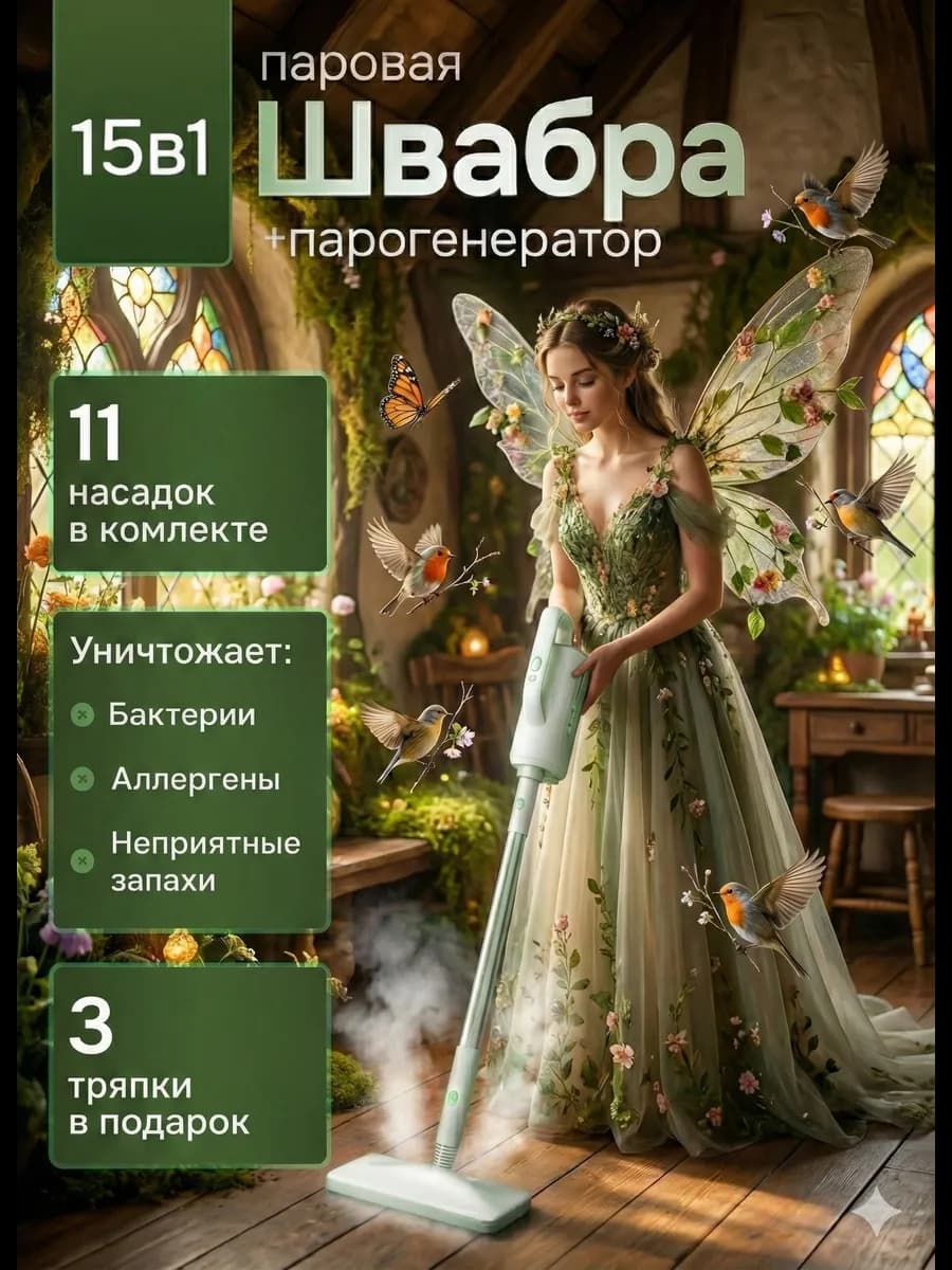 Паровая швабра с насадками, пароочиститель и отпариватель - фото 1