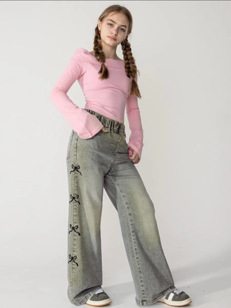 Широкие джинсы для подростка на резинке