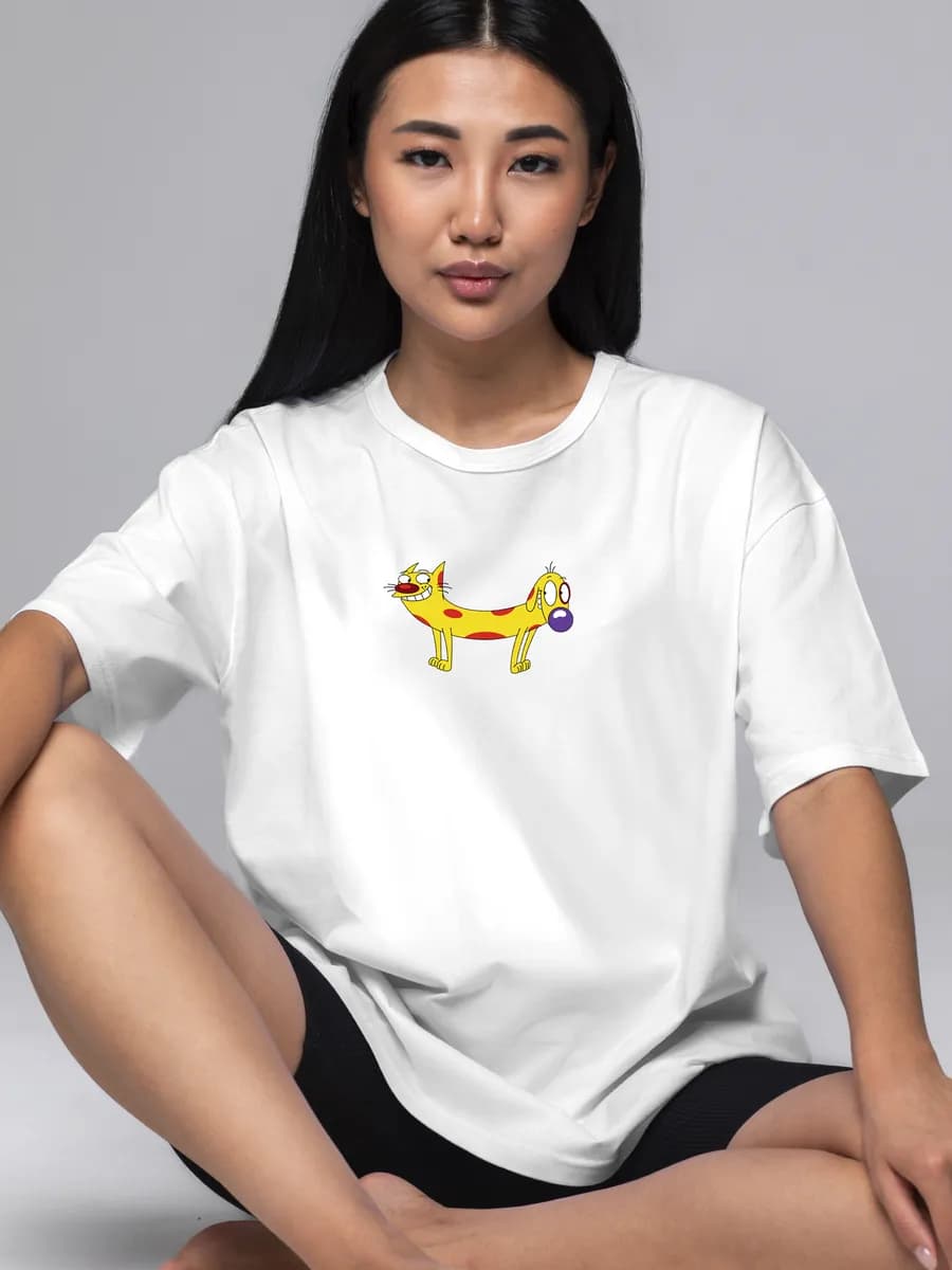 Белая футболка оверсайз нарядная - Котопес - фото 1