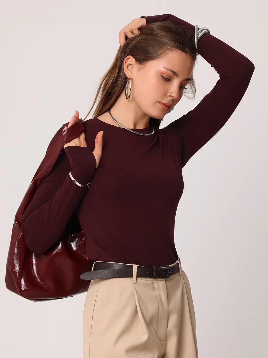 Лонгслив облегающий с длинным рукавом и митенками хлопок