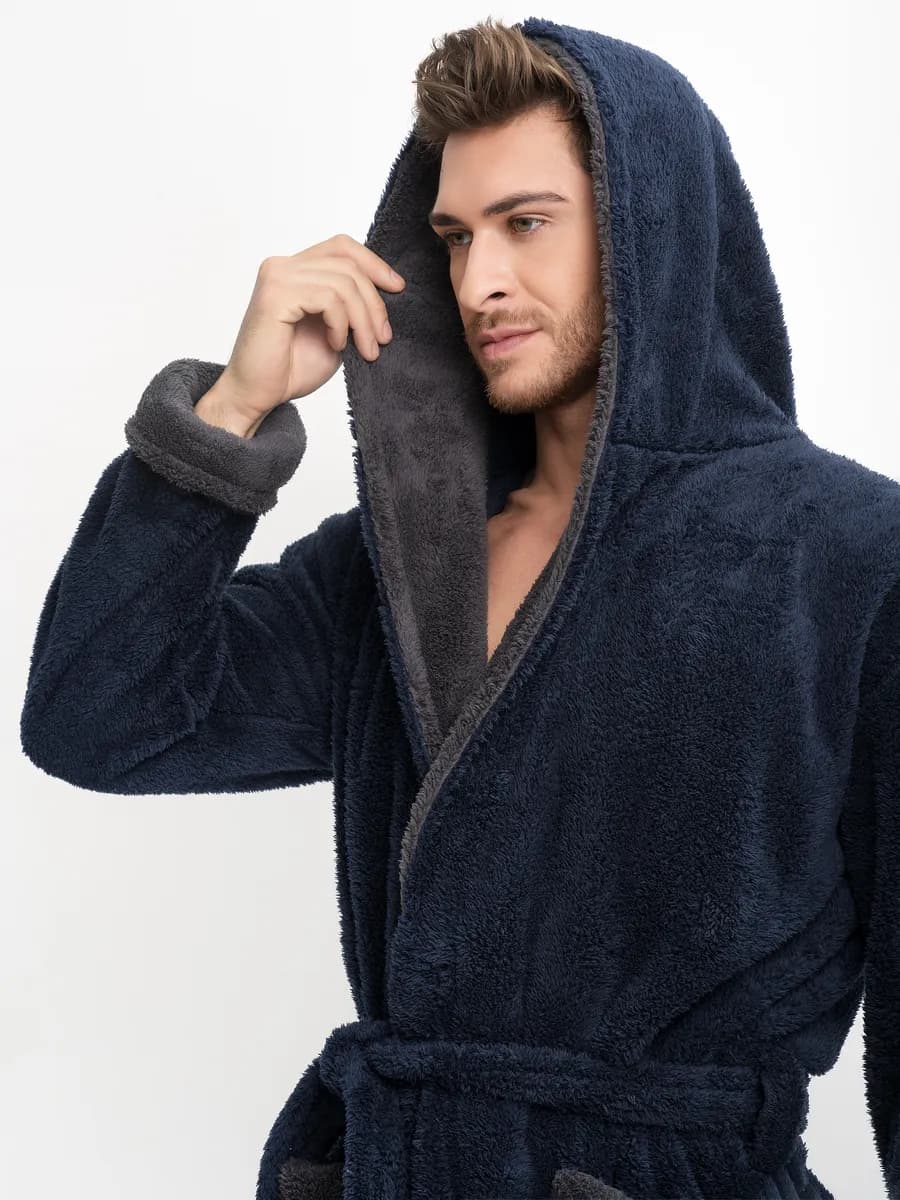 банный халат домашний махровый с капюшоном - фото 1