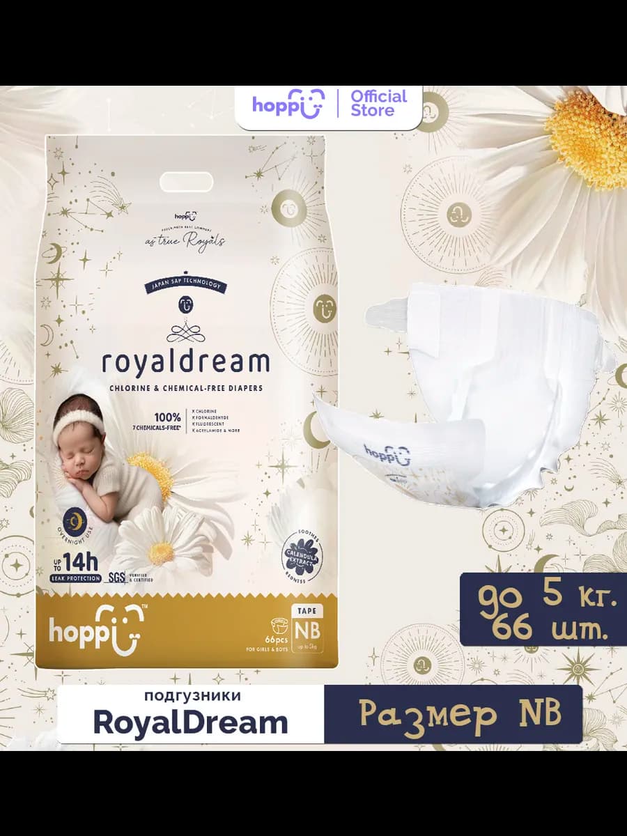 Подгузники для новорожденных RoyalDream, размер NB до 5кг