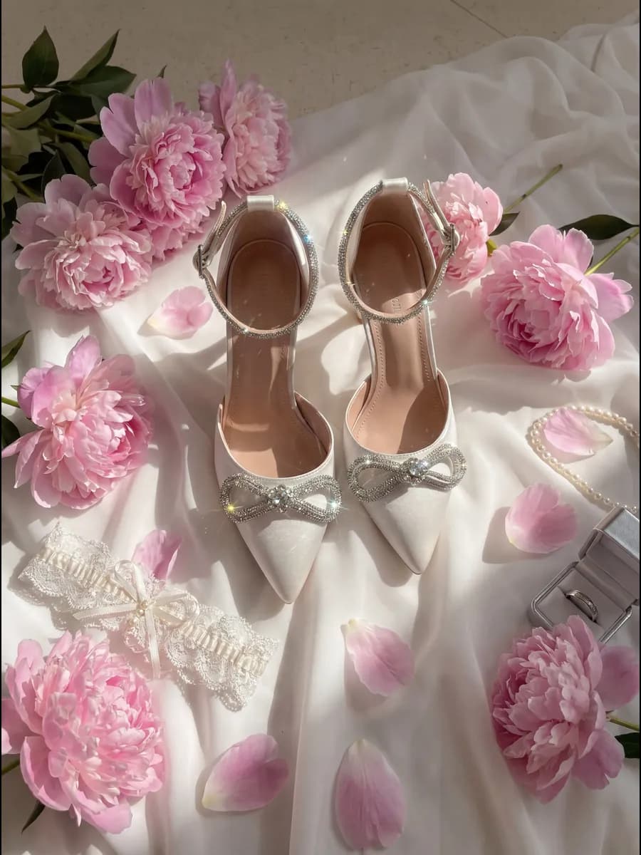 Туфли белые на каблуке со стразами вечерние