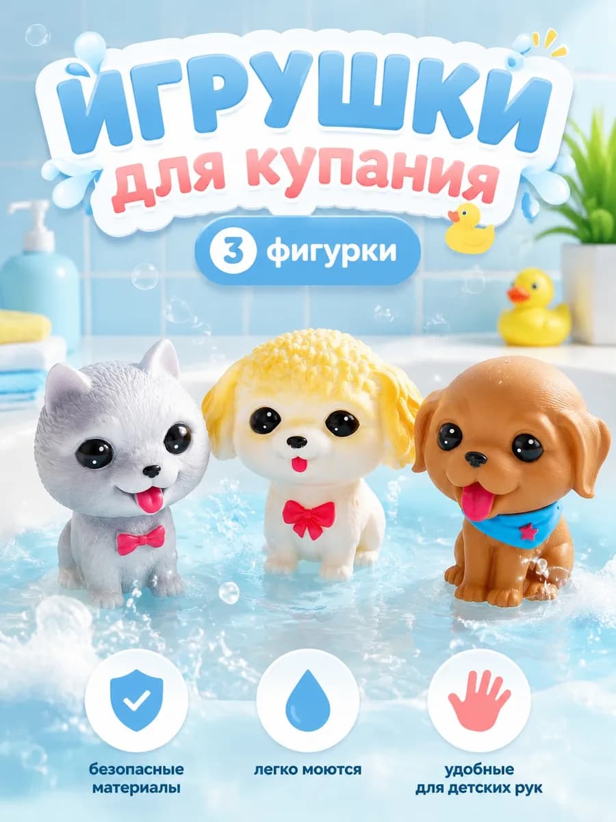 Игрушка для купания в ванной набор Собачки 3 шт